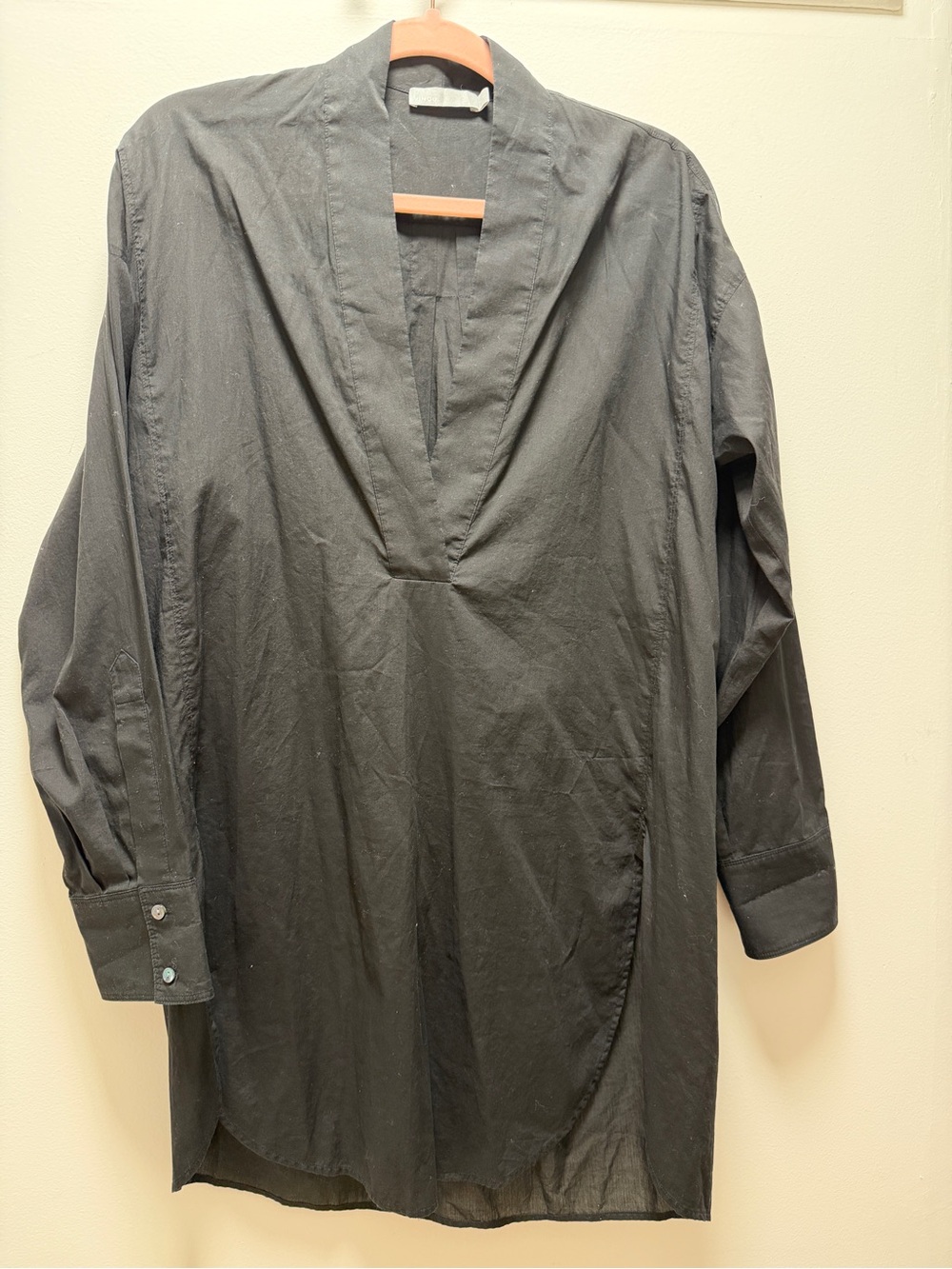 Vince Black Casual Button-Down Long Tunic Shirt